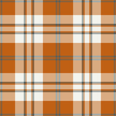 1960s background fabric check, installing tartan pattern seamless. Crossed textile vector texture plaid in orange and grey colors.
