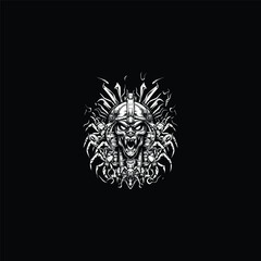 Intense dark horror illustration featuring a monstrous hybrid creature: a screaming skull wearing an ancient Egyptian Pharaoh's headdress, merging with a deadly spider or arachnid body mass