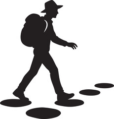 Traveler walking on floating stones silhouette vector