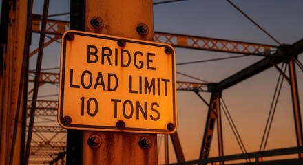Bridge Load Limit Sign At Sunset Shows Structural and Traffic Restriction Regulations
