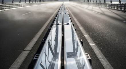 Bridge Perspective: A Striking Symmetrical View Of Roadway And Protective Barriers