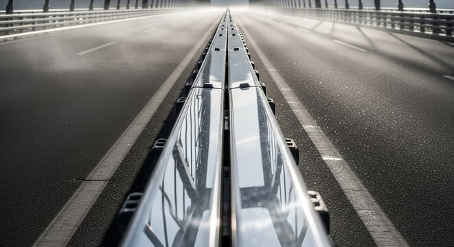 Bridge Perspective: A Striking Symmetrical View Of Roadway And Protective Barriers