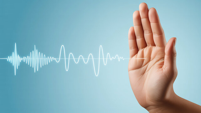 Hand Blocking Sound Waves Illustrating Noise Cancellation or Sound Rejection audio