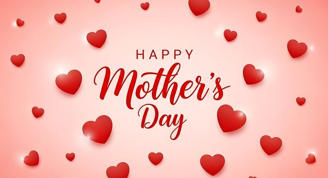 Happy Mothers Day celebration with beautiful red hearts on pink background for greeting cards and social media posts vector illustration for springtime holiday - Powered by Adobe