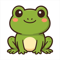Cute green frog flat vector logo illustration, adorable amphibian character with big eyes and rosy cheeks, perfect for children's designs
