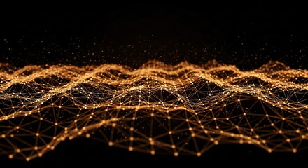 Abstract digital network structure with golden nodes and connections on black