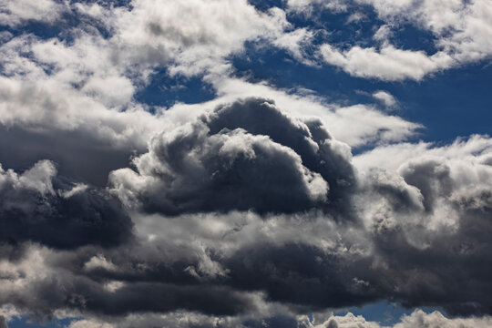 Dramatic cumulus cloudscape over Salzkammergut Upper Austria