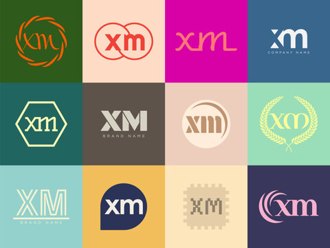XM logo company template. Letter x and m logotype. Set different classic serif lettering and modern bold text with design elements. Initial font typography.