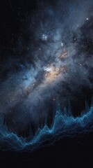 Obraz premium Galaxy view with data visualization on the ground