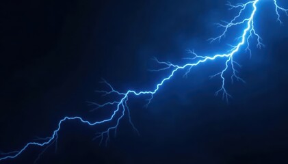 Abstract blue electric lightning bolt, stark black background, energy, modern