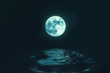 Full glowing moon reflecting on water surface at night nature
