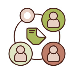 Illustration of a document surrounded by people icons connected by lines in a circular arrangement