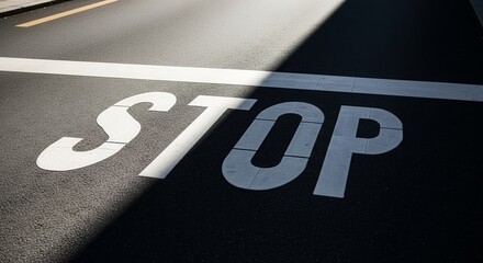 Clear Road Marking Depicting Stop Signal on Paved Roadway During Daytime