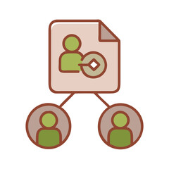 Hierarchical structure showing a document with a person icon connected to two other persons icons