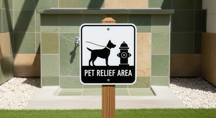 Clear Signage Announces Pet Relief Area For Dogs Needing Bathroom Purposes Outdoors