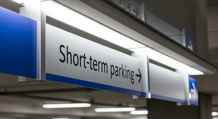 Clear Signage Indicates Short-Term Parking Options With Directional Arrow at Airport Area