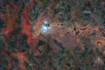 Reflection nebula NGC7129 in the star constellation Cepheus in deep space