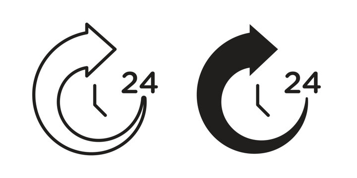 Time twenty four icons of black colored in various styles