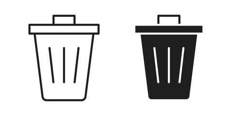 Trash icons of black colored in various styles