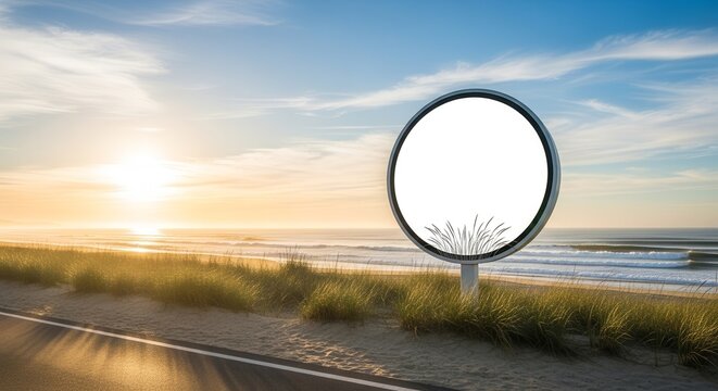 Coastal Billboard Displaying Empty Space Surrounded by Nature and Peaceful Sunrise Vistas