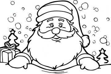 Christmas coloring page featuring snowflakes and cheerful seasonal characters