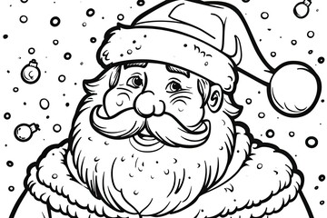 Christmas coloring page featuring snowflakes and cheerful seasonal characters