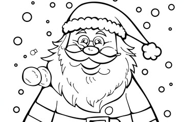 Christmas coloring page featuring snowflakes and cheerful seasonal characters