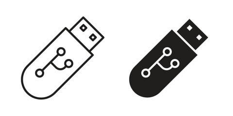 USB pendrive icons of black colored in various styles