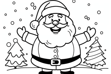 Christmas coloring page featuring snowflakes and cheerful seasonal characters