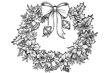 Christmas coloring page featuring snowflakes and cheerful seasonal characters
