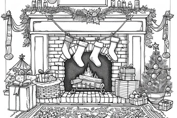 Christmas coloring page featuring snowflakes and cheerful seasonal characters