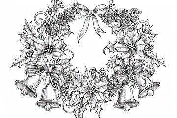 Christmas coloring page featuring snowflakes and cheerful seasonal characters
