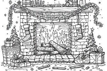 Christmas coloring page featuring snowflakes and cheerful seasonal characters