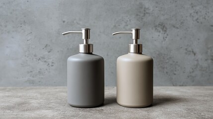 Obraz premium Elegant modern soap dispensers for stylish bathroom decor and promoting hygiene in a minimalist setting perfect for lifestyle brands