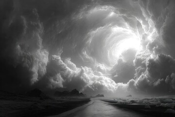 A Dramatic, Whirlwind Path Through a Stormy Sky