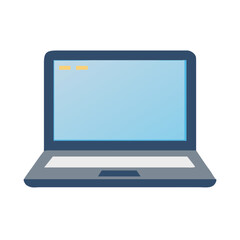 Illustration of a laptop with a blue screen and a gray keyboard on a white background view from front