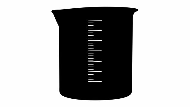 Illustration of a black laboratory beaker with white measurement markings on a white background
