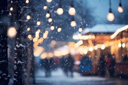 Fototapeta Christmas light at christmas market winter outdoors night.