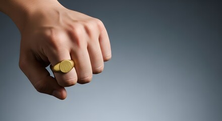 Golden Signet Ring on Hand Minimalist Style Jewelry for Men, Fas
