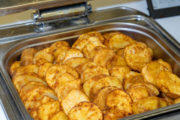 Mediterranean cuisine, olive oil, healthy and delicious  salad varieties with green vegetables.Vegetarian and vegan healty food, open buffet in a luxury hotel. Meze varieties, salad bar.