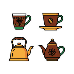 Obraz premium Collection of Hand-Drawn Coffee and Teapot Illustrations for Beverage Concepts