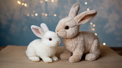 Two Fluffy White Baby Bunnies Close Together Soft-Focus Cozy Shot