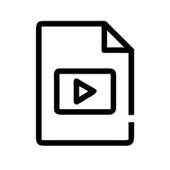 Video file icon representing a document with a play button inside a rectangular shape in black color