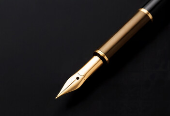 Luxury Fountain Pen with Gold Nib on Black Background