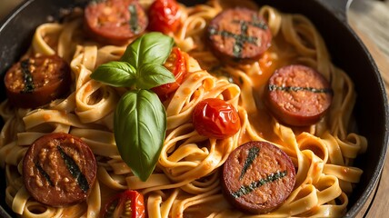 Rustic Jambalaya Close-Up Overhead Shot with Sausage, Rice, and Vegetables