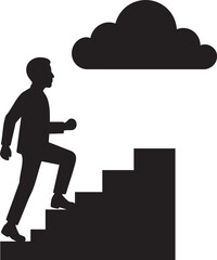 Person climbing a staircase to the clouds silhouette vector