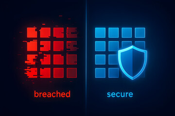 Data breach versus secure protection concept