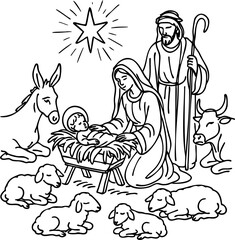 Hand drawn nativity scene