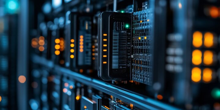 Computer, microchip, and processor technology for cybersecurity and futuristic database infrastructure. Hardware with CPU closeups in cloud computing mainframes for efficient, Generative AI