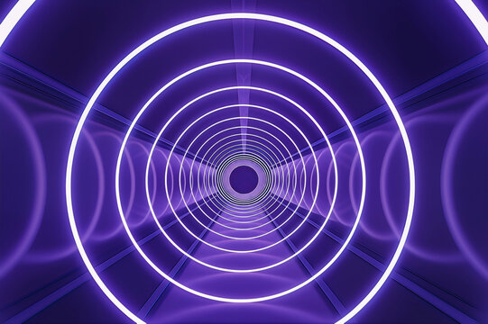 Abstract glowing purple concentric circles forming a futuristic tunnel perspective